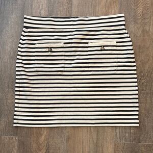 J. Crew Women’s M Black Cream Striped Pencil Mini Skirt Button Pocket Elastic‎